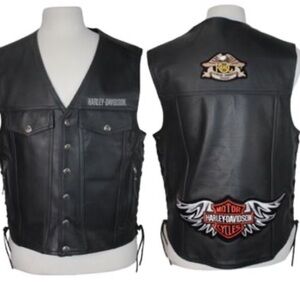 Harley Davidson Black Leather Vest, Size: Large